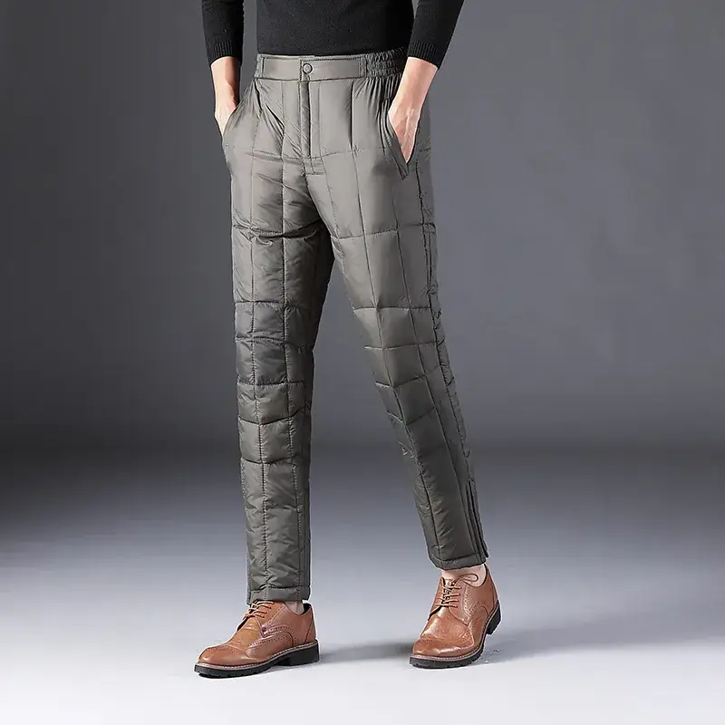 Winter Men's Black Puffer Pants 90% Polyester High Waist - Image 5