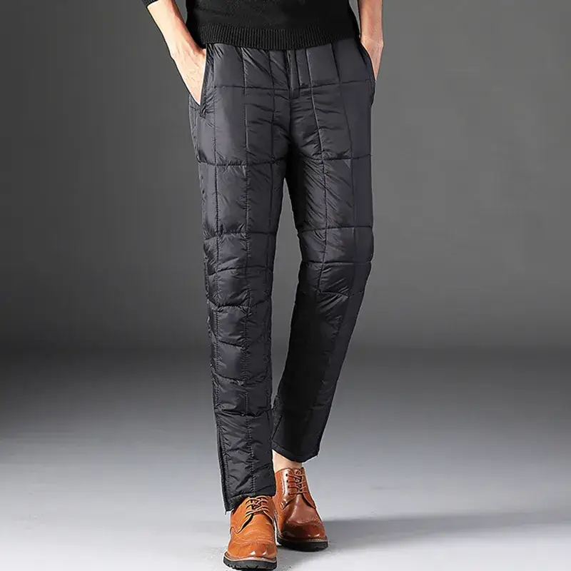 Winter Men's Black Puffer Pants 90% Polyester High Waist - Image 6