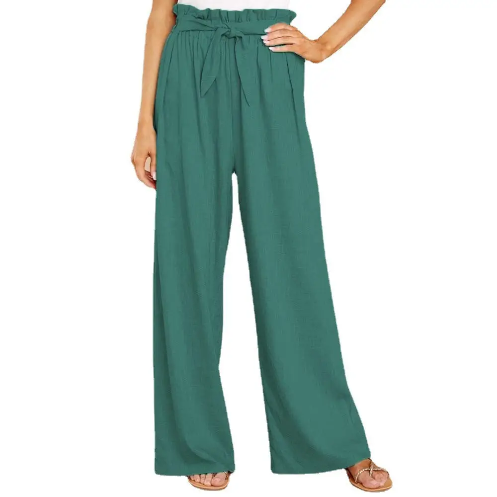 Women's Maroon Loose Cotton Linen Pants Plus Size - Image 9