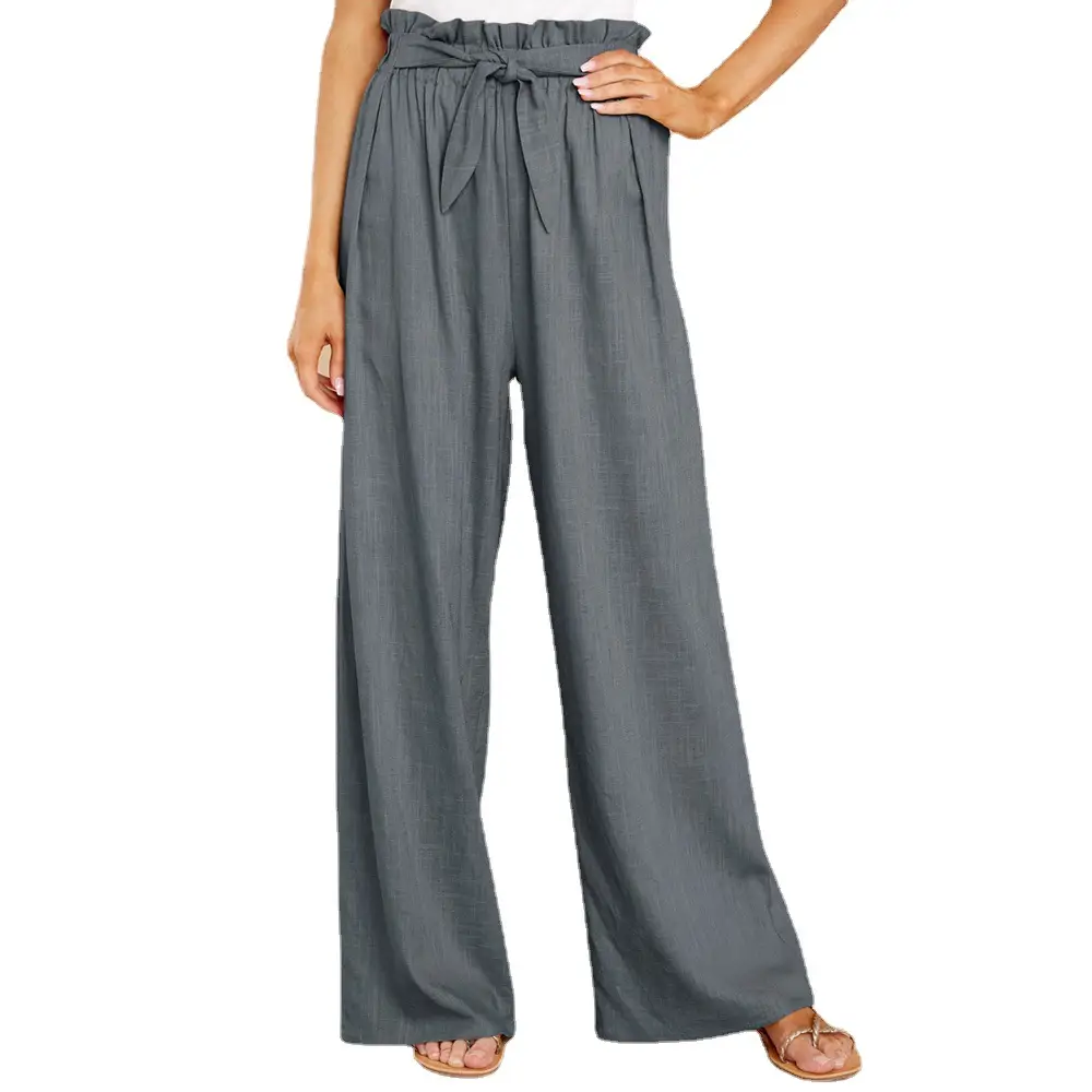 Women's Maroon Loose Cotton Linen Pants Plus Size - Image 12