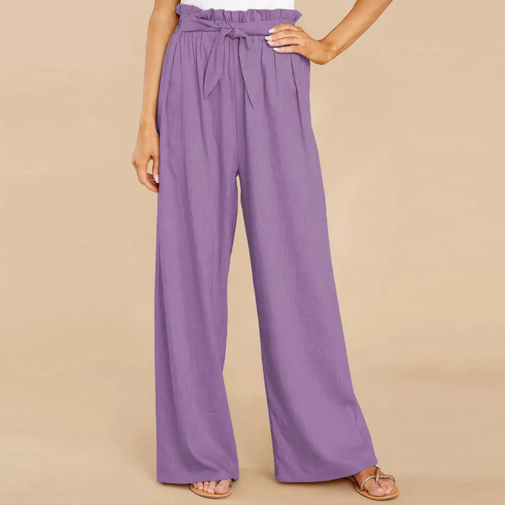 Women's Maroon Loose Cotton Linen Pants Plus Size - Image 6