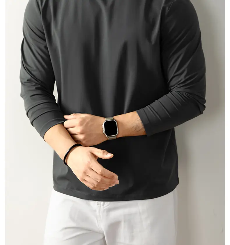 Men Light Luxury Long Sleeve T-Shirt White — feature 14