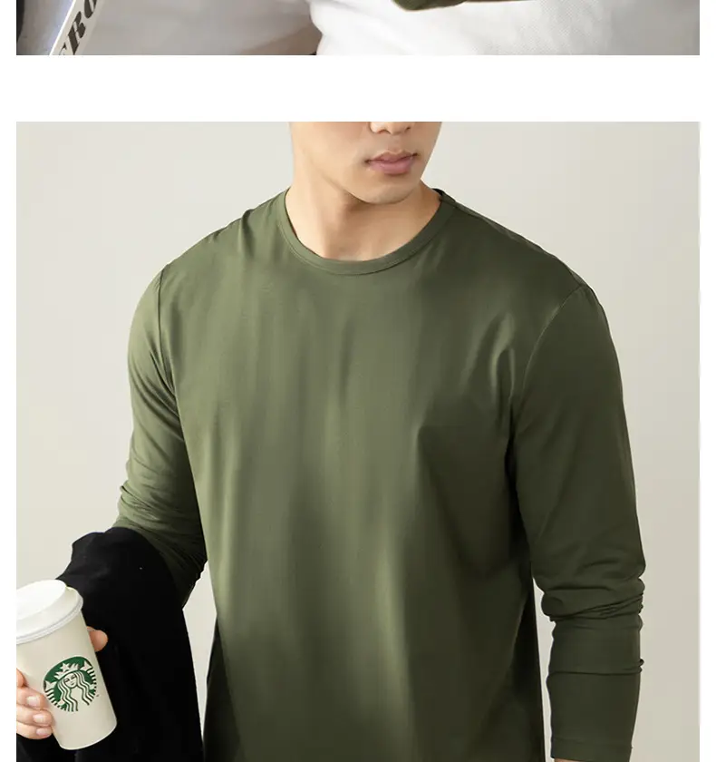 Men Light Luxury Long Sleeve T-Shirt White — feature 24