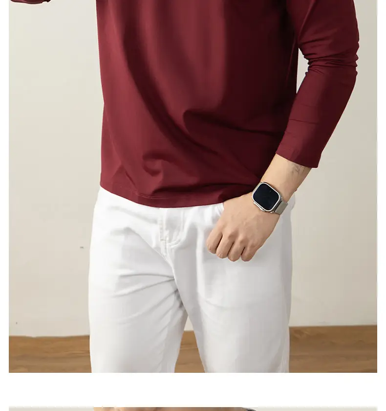 Men Light Luxury Long Sleeve T-Shirt White — feature 38