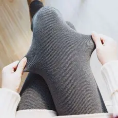 秋冬竖条纹加厚加绒一体裤女仿羊绒连袜踩脚螺纹打底裤保暖棉裤