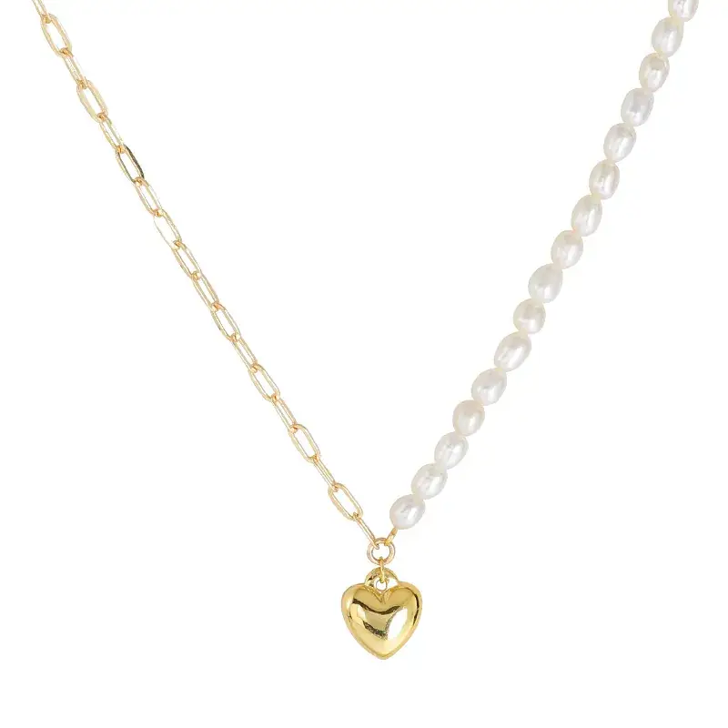 Korean Style Pearl Necklace with Peach Heart Pendant 14K Gold - Image 5