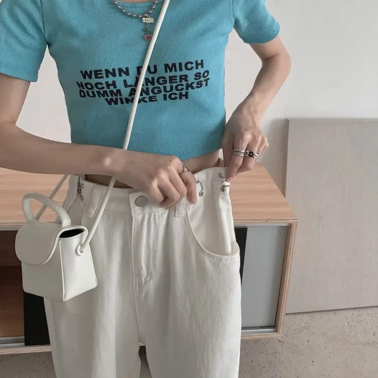 White Wide Leg Pants with High Waist Slimming Design - Image 6