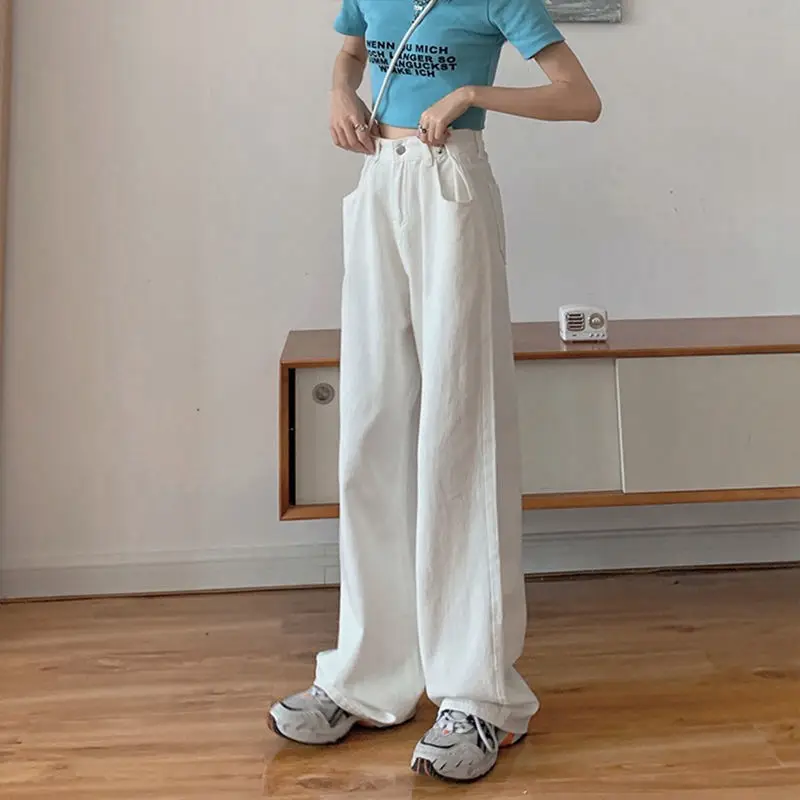 White Wide Leg Pants with High Waist Slimming Design - Image 7