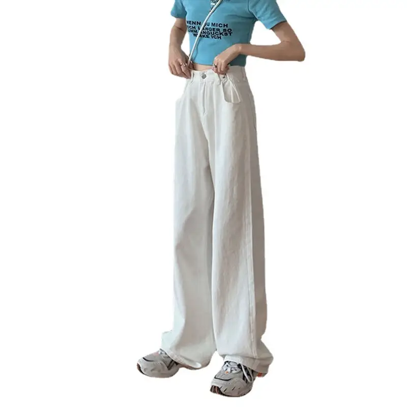White Wide Leg Pants with High Waist Slimming Design - Image 8