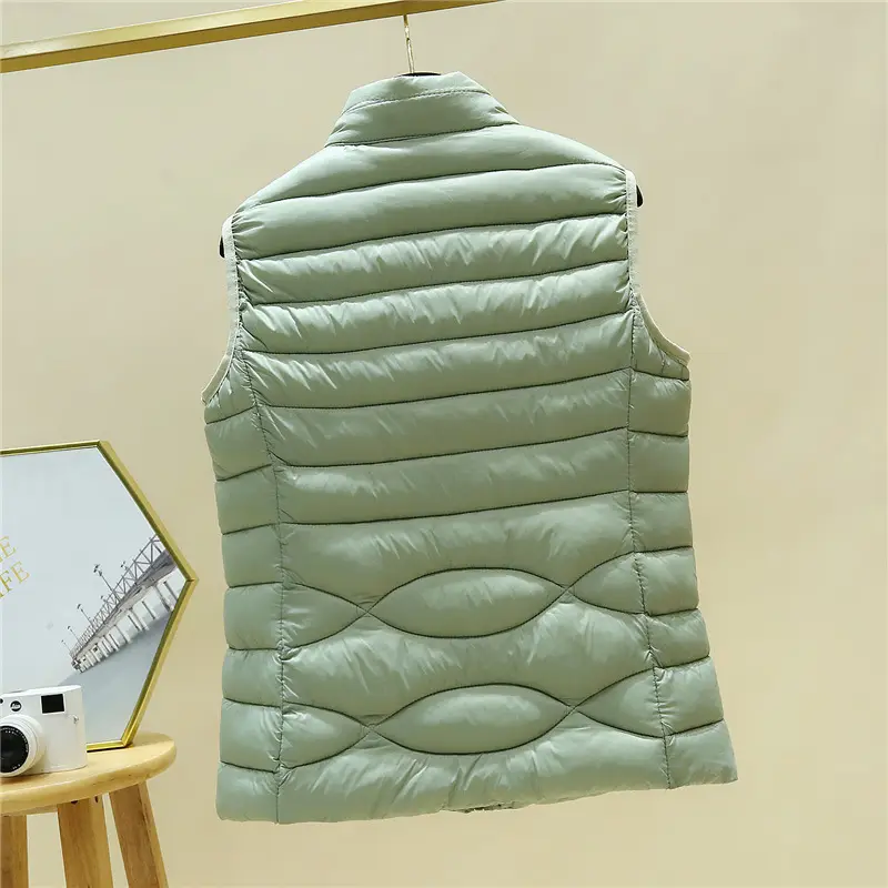Women's Black Down Vest Slim Fit Stand-Up Collar