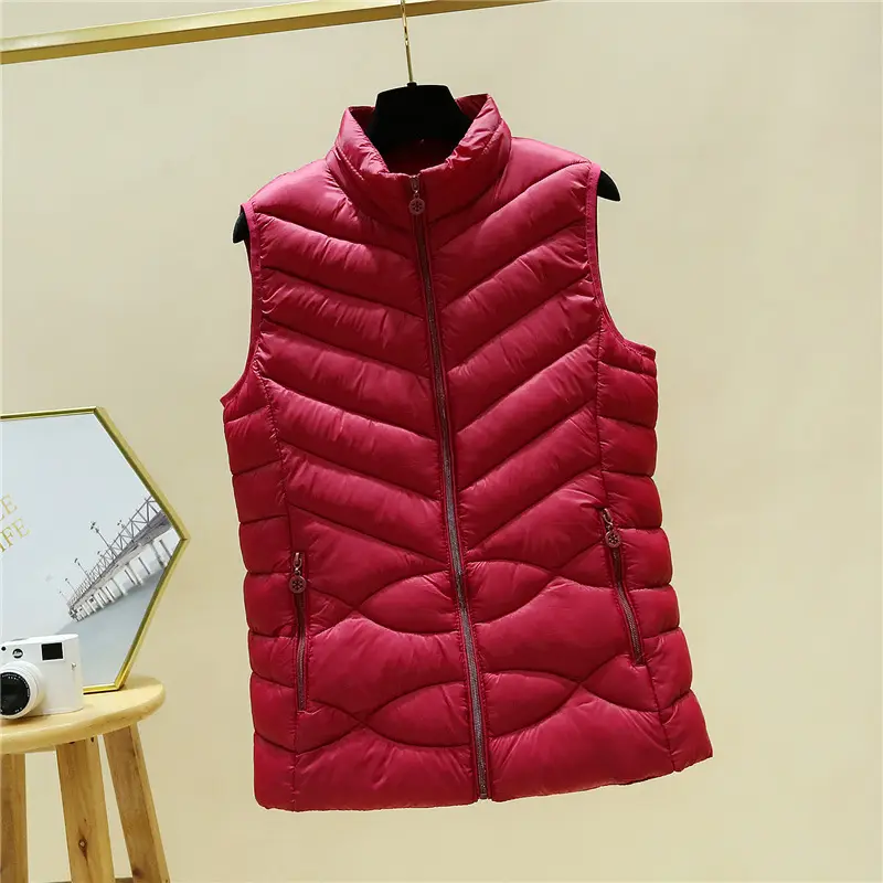 Women's Black Down Vest Slim Fit Stand-Up Collar