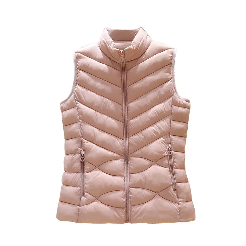 Women's Black Down Vest Slim Fit Stand-Up Collar