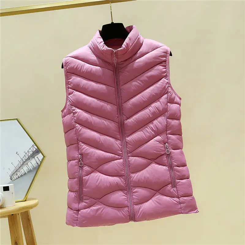 Women's Black Down Vest Slim Fit Stand-Up Collar