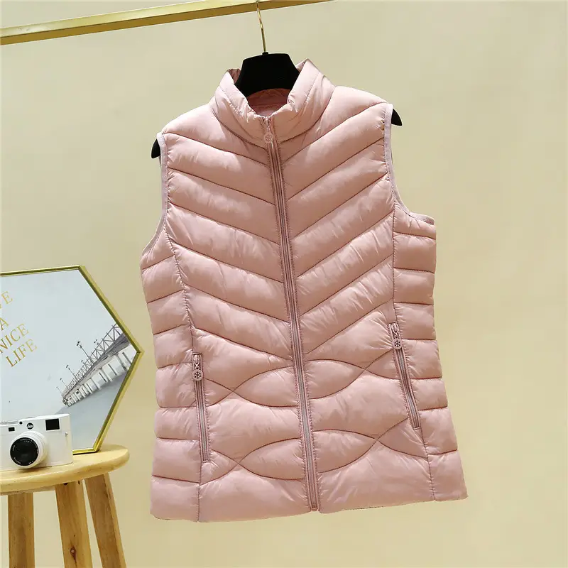Women's Black Down Vest Slim Fit Stand-Up Collar