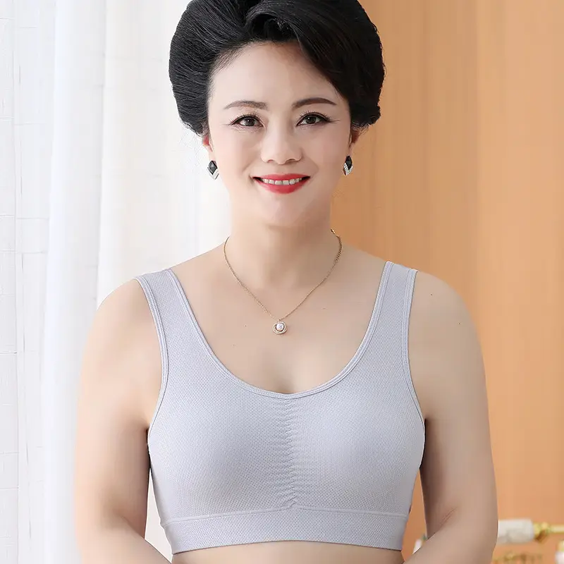 Mom's Underwear Women's Vest-style Middle-aged and Elderly Bra Ice Silk Traceless Push-up Anti-sagging Non-rimmed Bra Thin Large Size