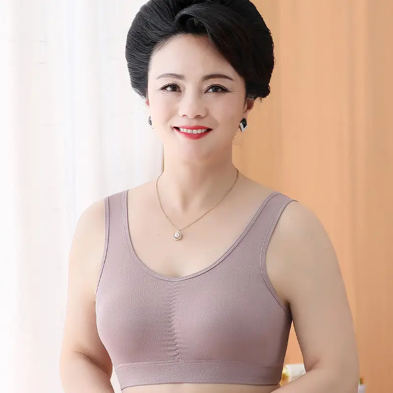 Mom's Underwear Women's Vest-style Middle-aged and Elderly Bra Ice Silk Traceless Push-up Anti-sagging Non-rimmed Bra Thin Large Size
