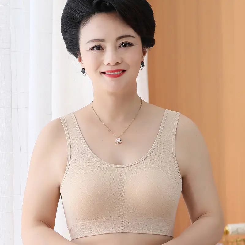 Mom's Underwear Women's Vest-style Middle-aged and Elderly Bra Ice Silk Traceless Push-up Anti-sagging Non-rimmed Bra Thin Large Size