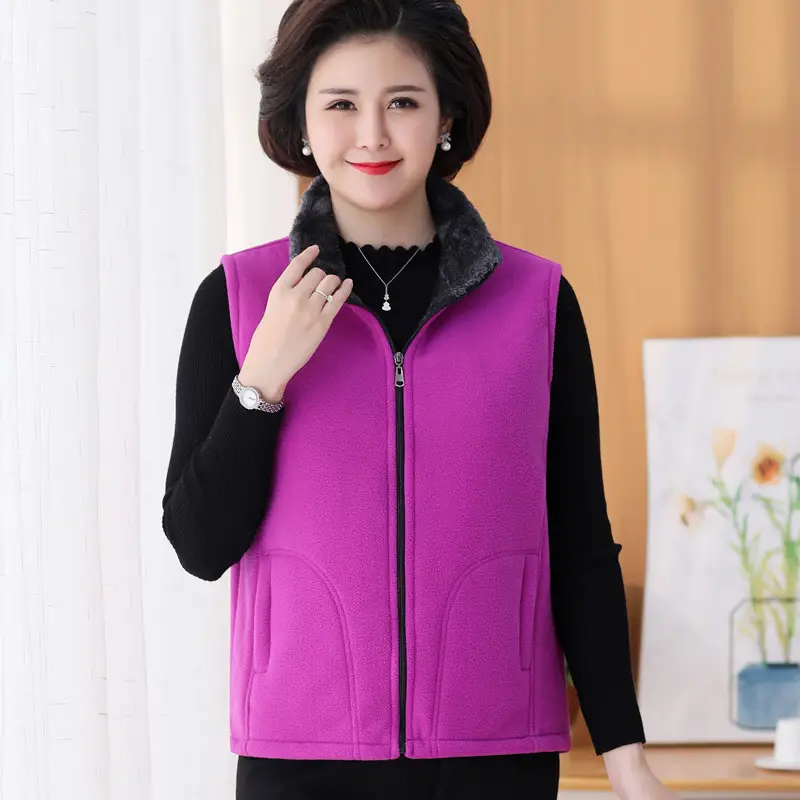 Middle-aged Women Velvet Vest Vest Jacket Winter Fleece Purple - Image 6