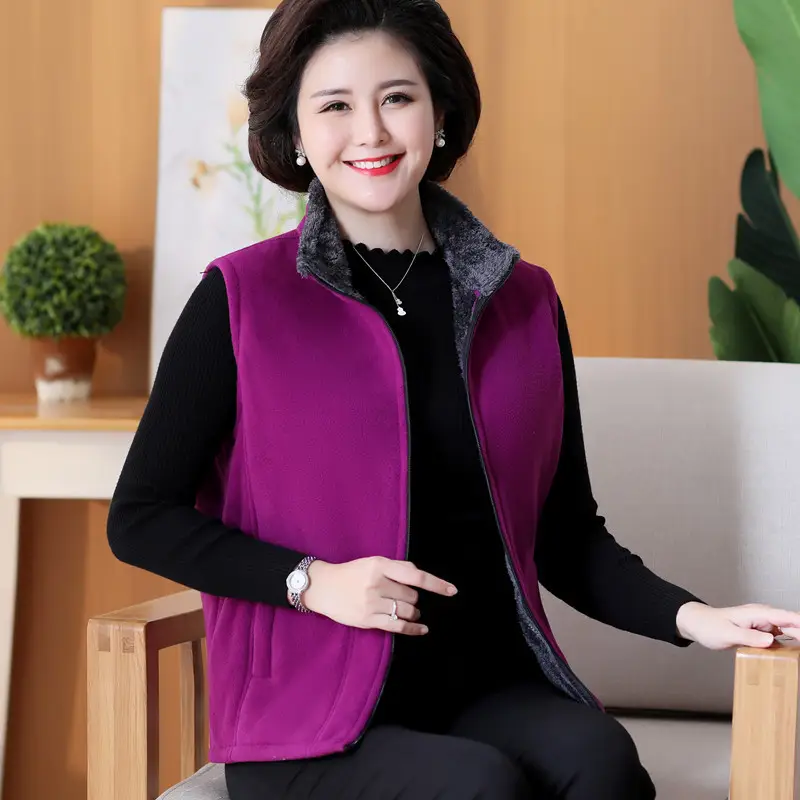Middle-aged Women Velvet Vest Vest Jacket Winter Fleece Purple - Image 2