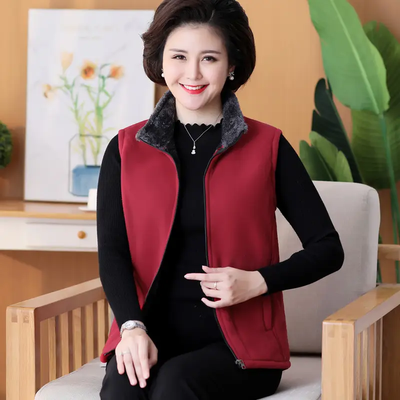 Middle-aged Women Velvet Vest Vest Jacket Winter Fleece Purple - Image 3