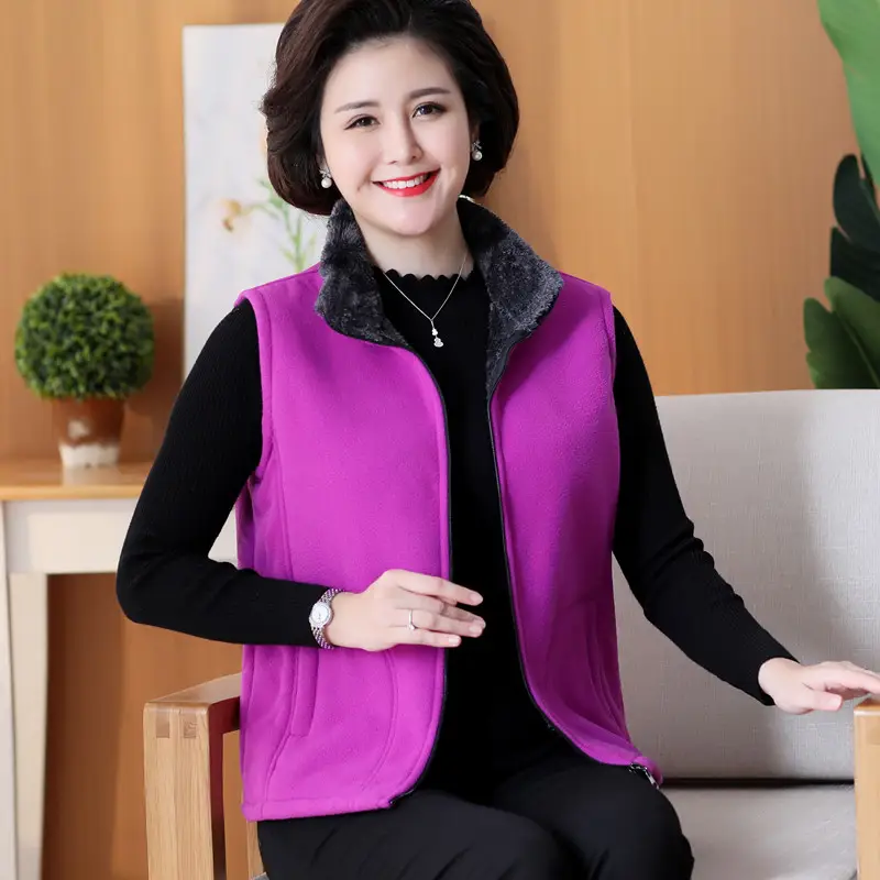 Middle-aged Women Velvet Vest Vest Jacket Winter Fleece Purple - Image 4