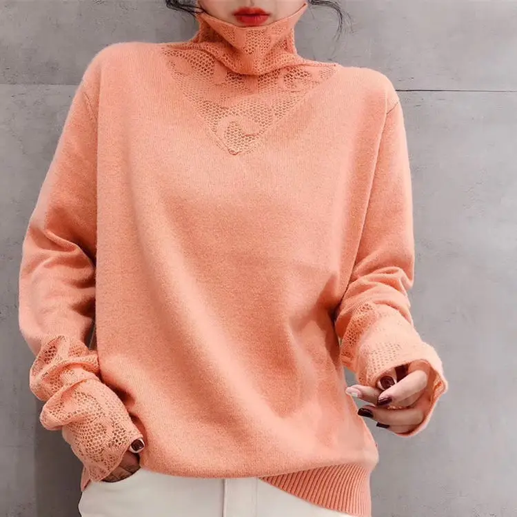 Autumn Winter Turtleneck Knitwear with Lace — feature 1