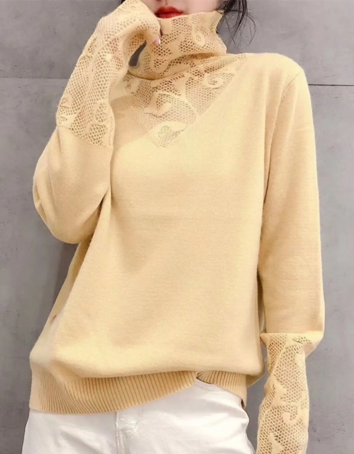 Autumn Winter Turtleneck Knitwear with Lace — feature 10
