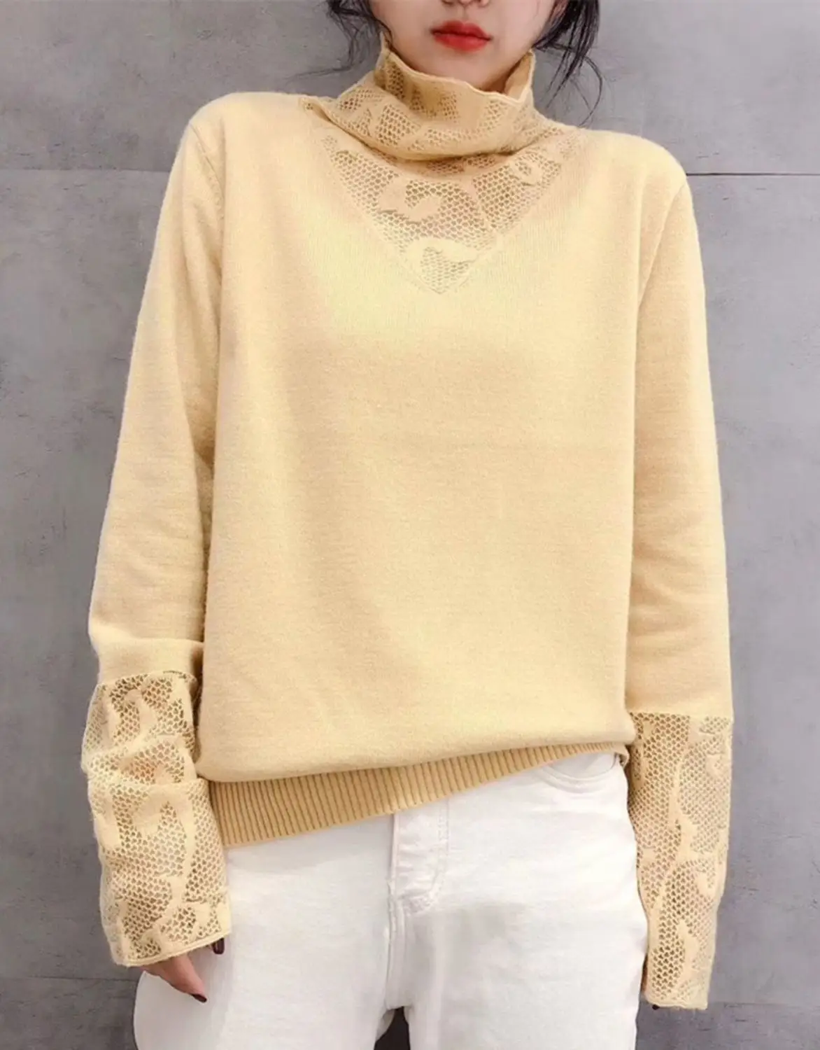 Autumn Winter Turtleneck Knitwear with Lace — feature 11