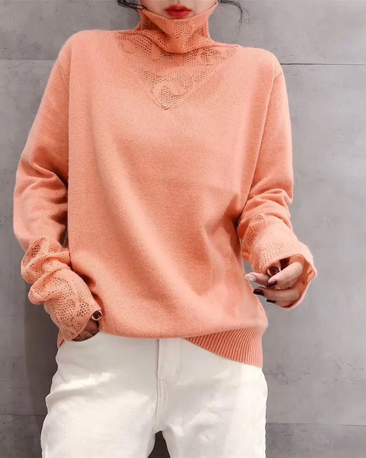 Autumn Winter Turtleneck Knitwear with Lace — feature 12