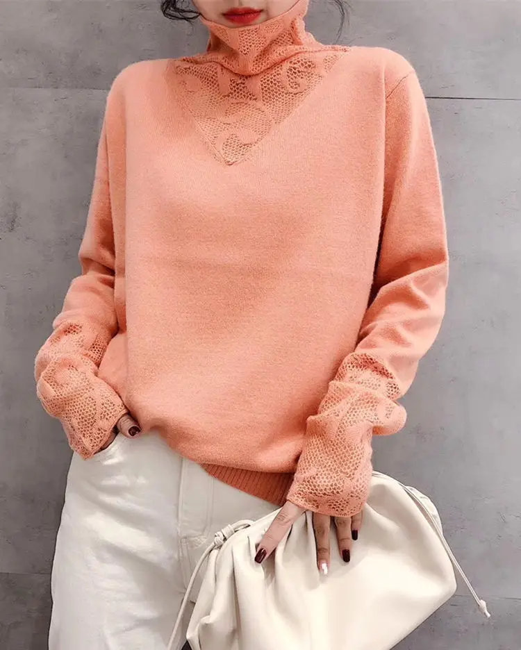 Autumn Winter Turtleneck Knitwear with Lace — feature 14
