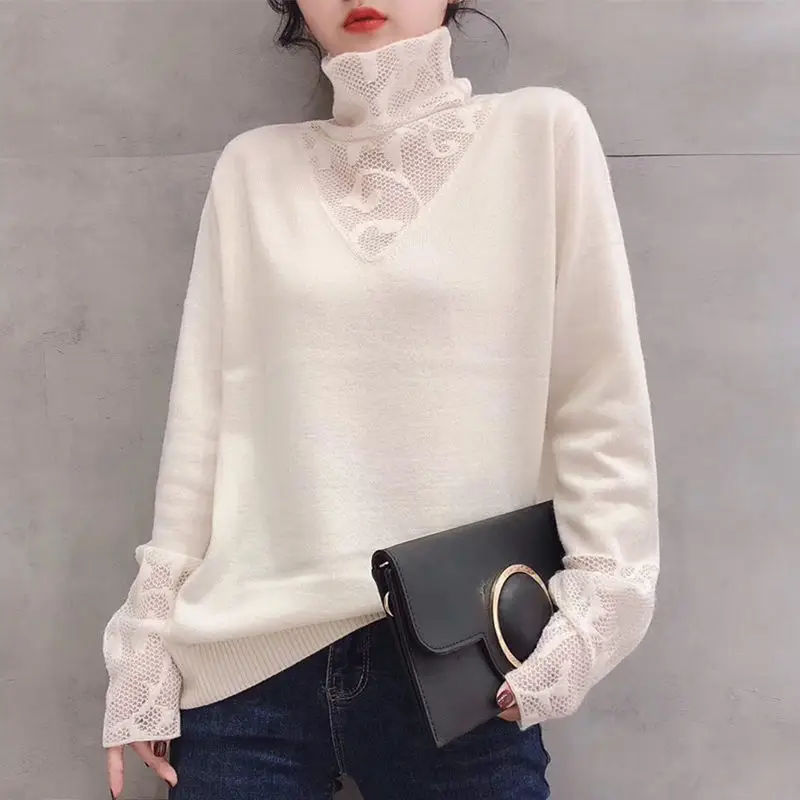 Autumn Winter Turtleneck Knitwear with Lace — feature 2