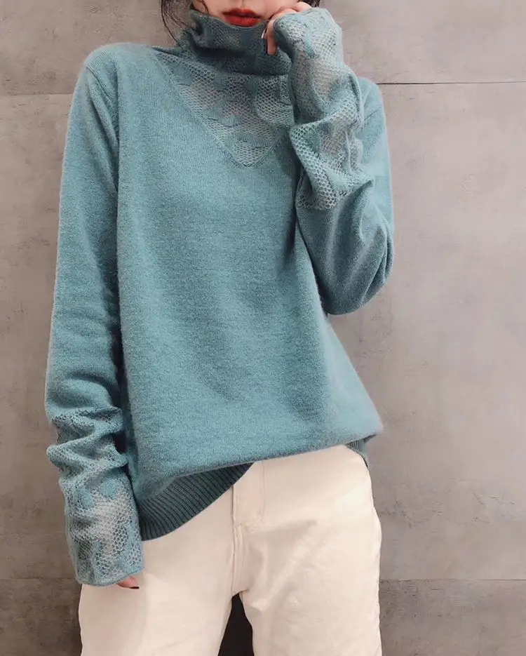 Autumn Winter Turtleneck Knitwear with Lace — feature 7