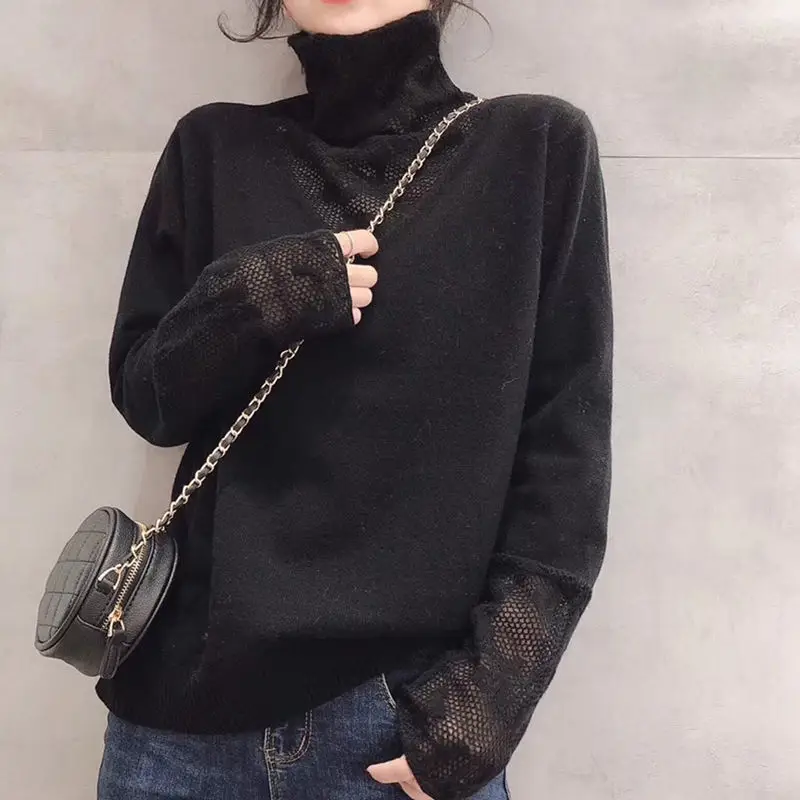 Autumn Winter Turtleneck Knitwear with Lace