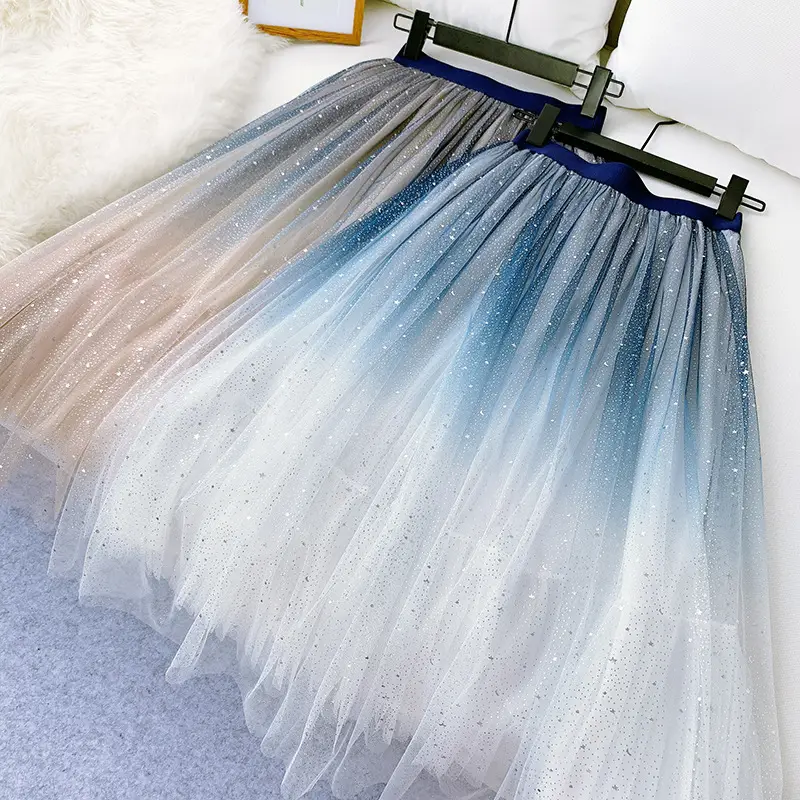 Starry Sky Gradient Mesh Skirt with Sparkle Sequins - Image 5