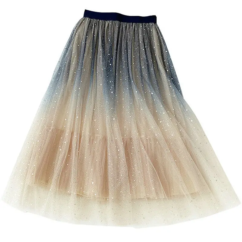 Starry Sky Gradient Mesh Skirt with Sparkle Sequins - Image 6