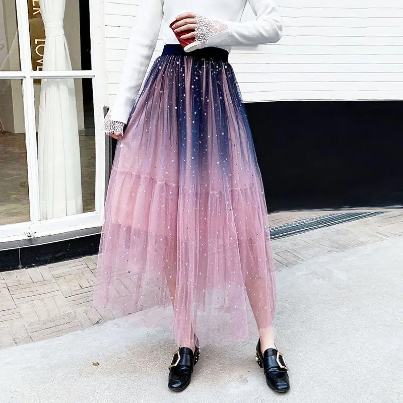 Starry Sky Gradient Mesh Skirt with Sparkle Sequins - Image 7