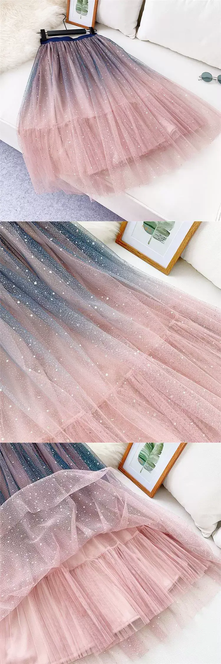 Starry Sky Gradient Mesh Skirt with Sparkle Sequins — feature 2