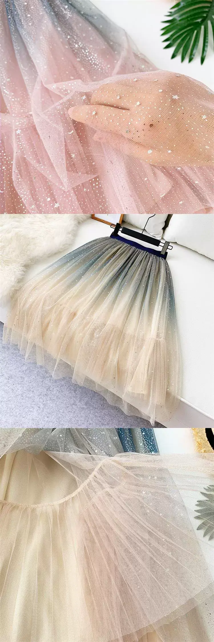 Starry Sky Gradient Mesh Skirt with Sparkle Sequins — feature 3