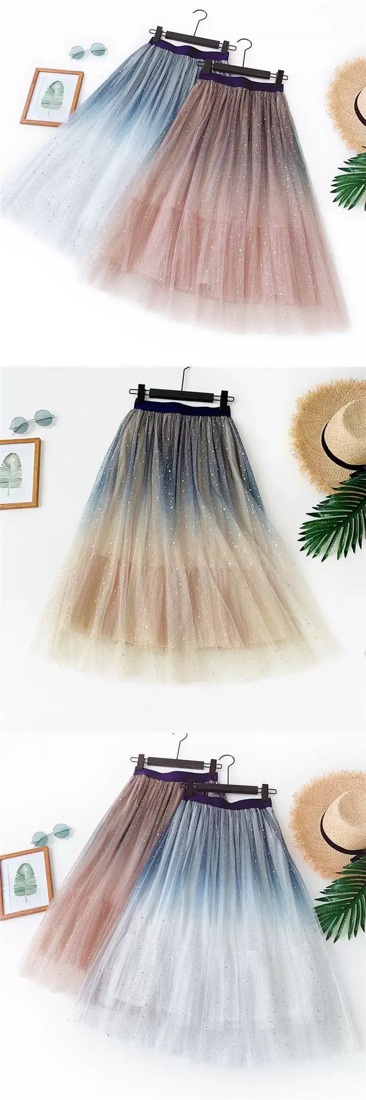 Starry Sky Gradient Mesh Skirt with Sparkle Sequins — feature 4
