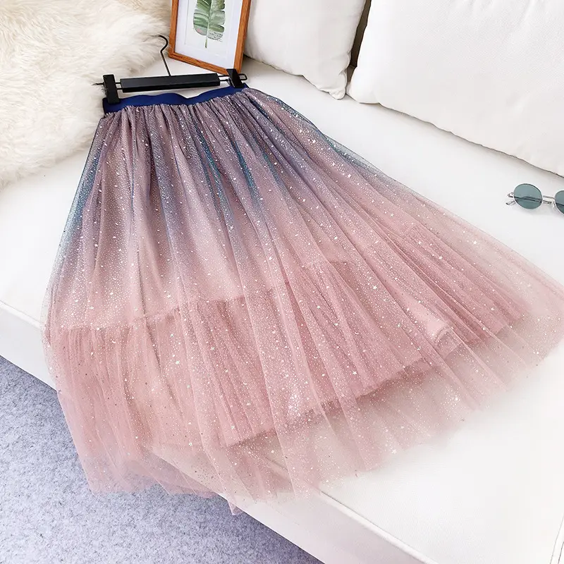 Starry Sky Gradient Mesh Skirt with Sparkle Sequins - Image 2