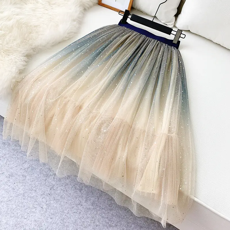 Starry Sky Gradient Mesh Skirt with Sparkle Sequins - Image 3