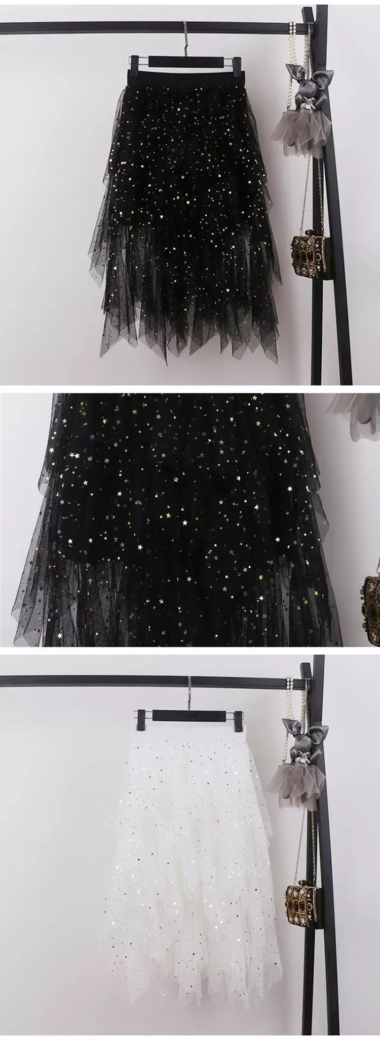 Black Sparkly Sequin Fairy Skirt High Waist Long — feature 11