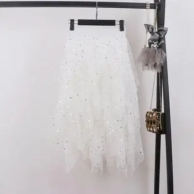 Black Sparkly Sequin Fairy Skirt High Waist Long - Image 14