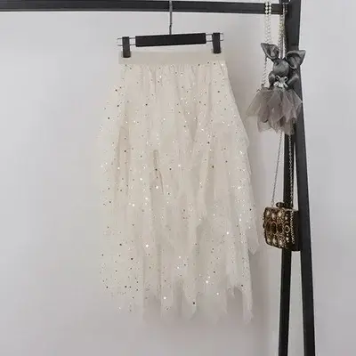 Black Sparkly Sequin Fairy Skirt High Waist Long - Image 20