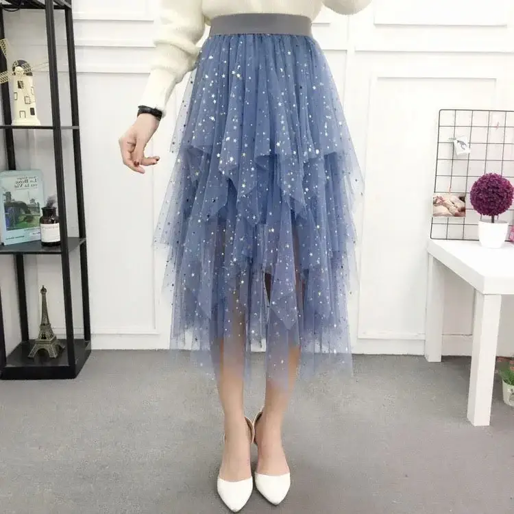 Black Sparkly Sequin Fairy Skirt High Waist Long - Image 3