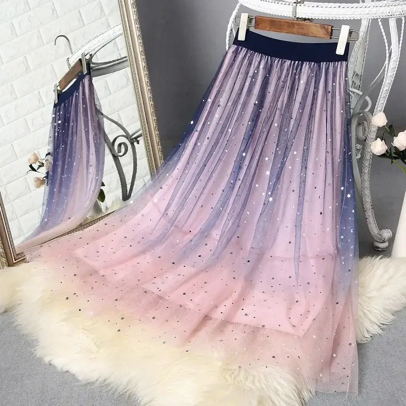 Black Sparkly Sequin Fairy Skirt High Waist Long - Image 42