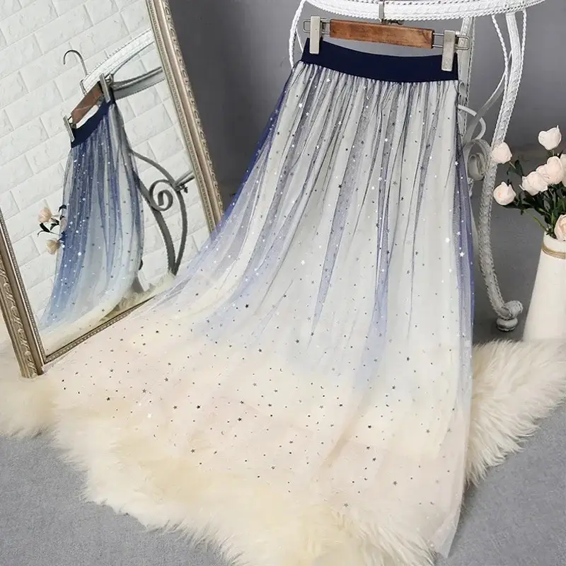 Black Sparkly Sequin Fairy Skirt High Waist Long - Image 48