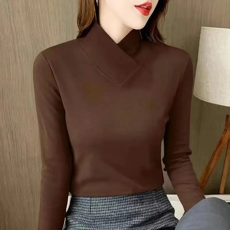 Women Velvet Half Turtleneck Warm T-Shirt - Image 10