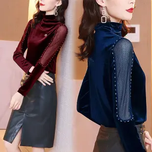 Women Velvet Half Turtleneck Warm T-Shirt — feature 14