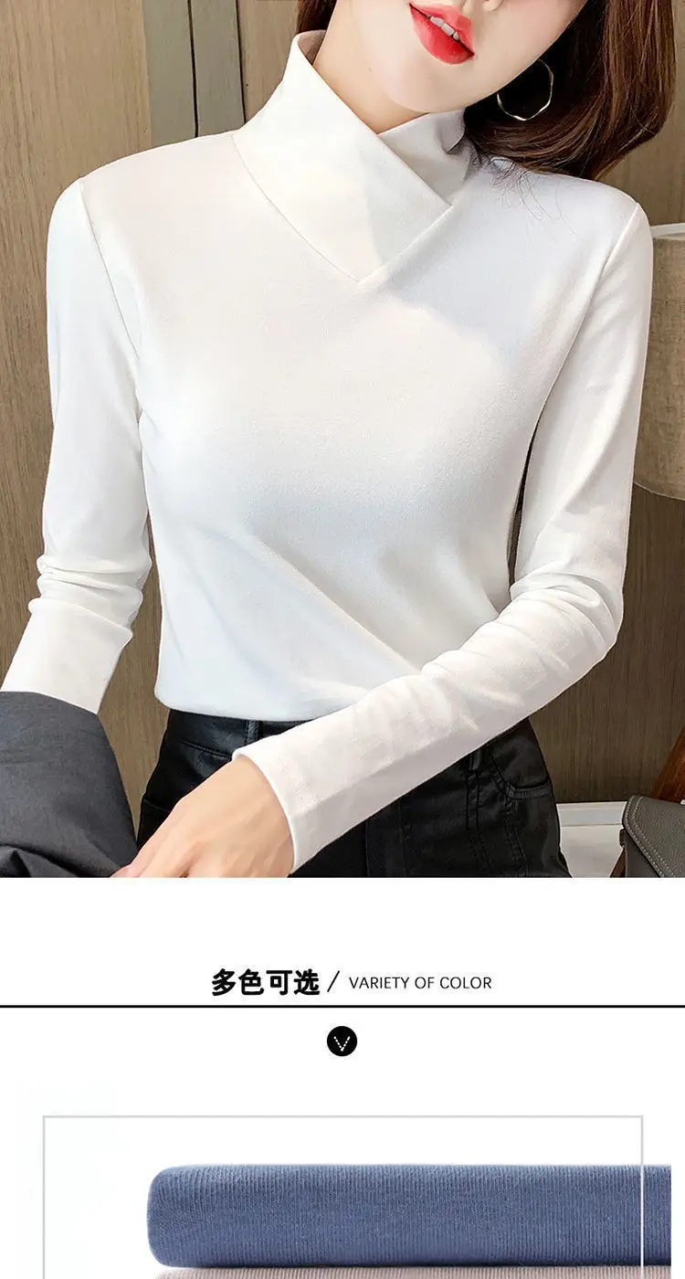 Women Velvet Half Turtleneck Warm T-Shirt — feature 19